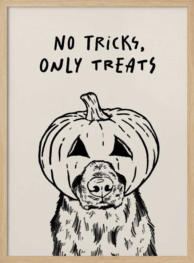 No Tricks Only Treats Pumpkin Dog - Poster / Art Print