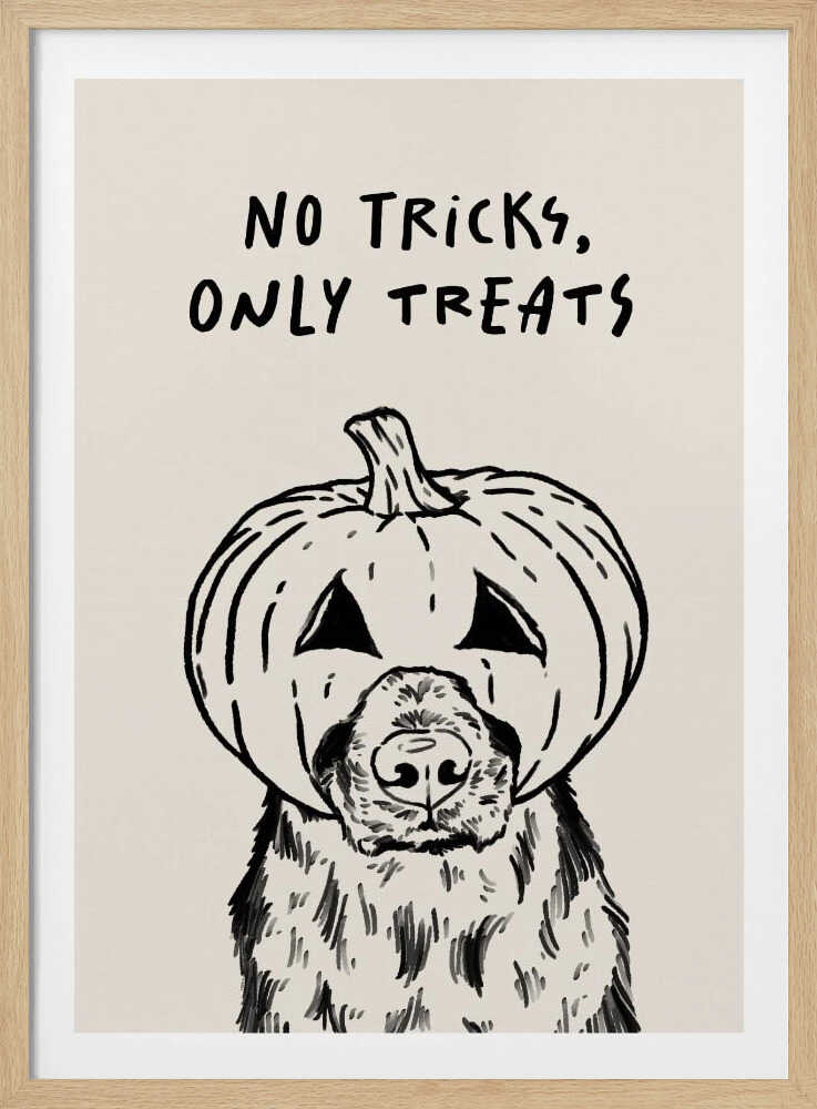 No Tricks Only Treats Pumpkin Dog - Poster / Art Print