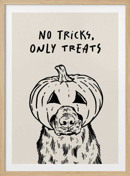 No Tricks Only Treats Pumpkin Dog - Poster / Art Print