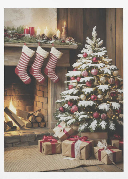 Christmas By the Fireplace - Poster / Art Print