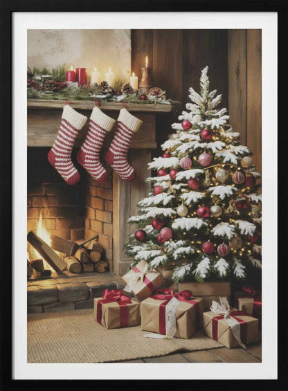Christmas By the Fireplace - Poster / Art Print