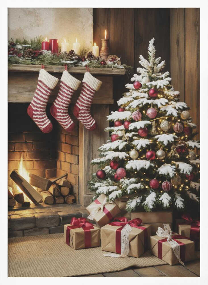 Christmas By the Fireplace - Poster / Art Print