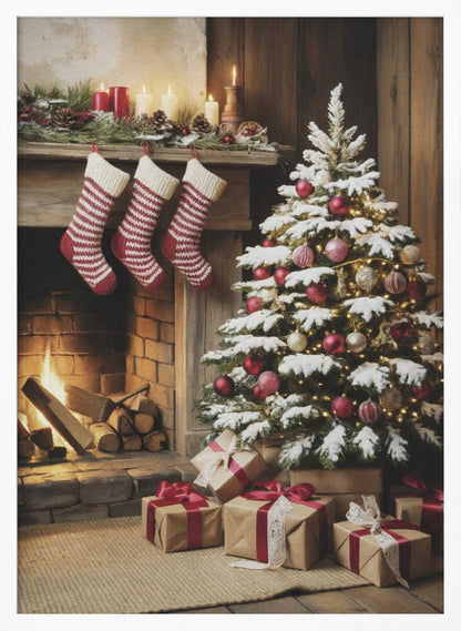 Christmas By the Fireplace - Poster / Art Print