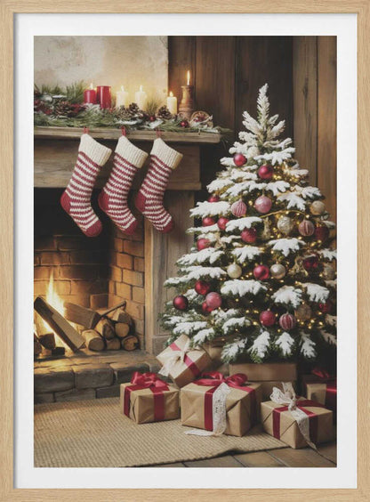 Christmas By the Fireplace - Poster / Art Print