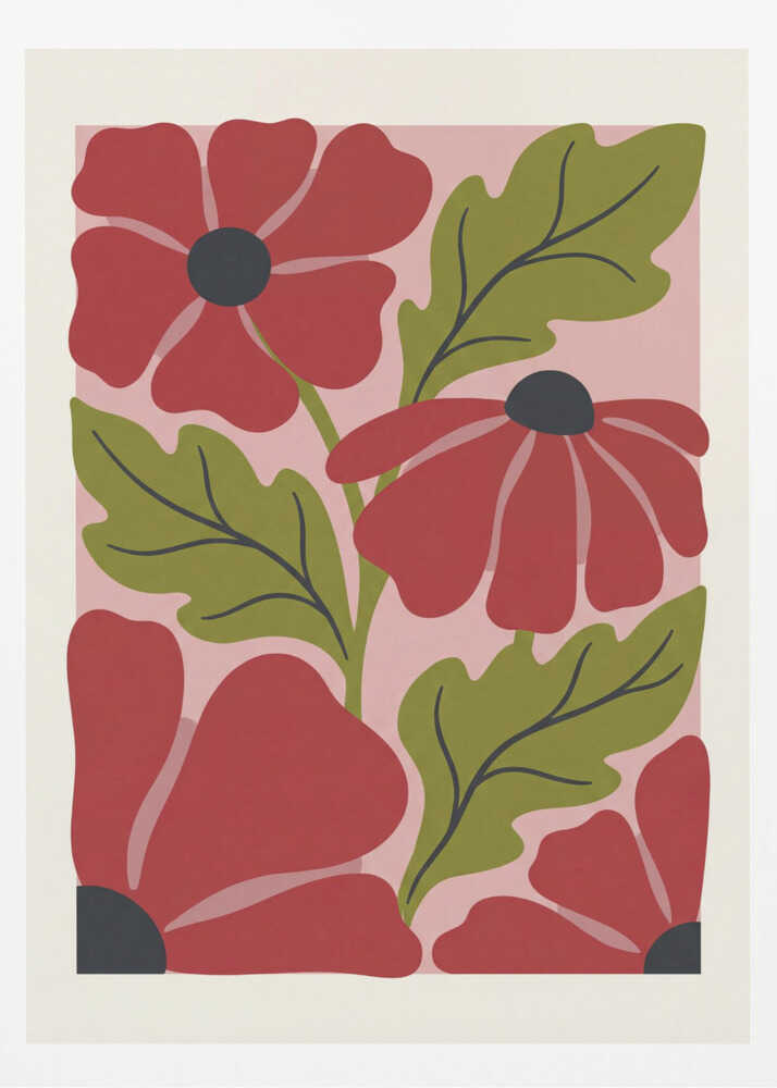 Stylized Red Flowers No 1 - Poster / Art Print