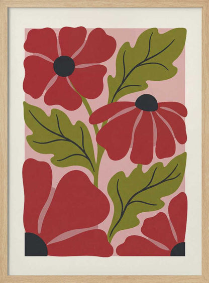 Stylized Red Flowers No 1 - Poster / Art Print