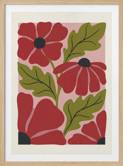 Stylized Red Flowers No 1 - Poster / Art Print