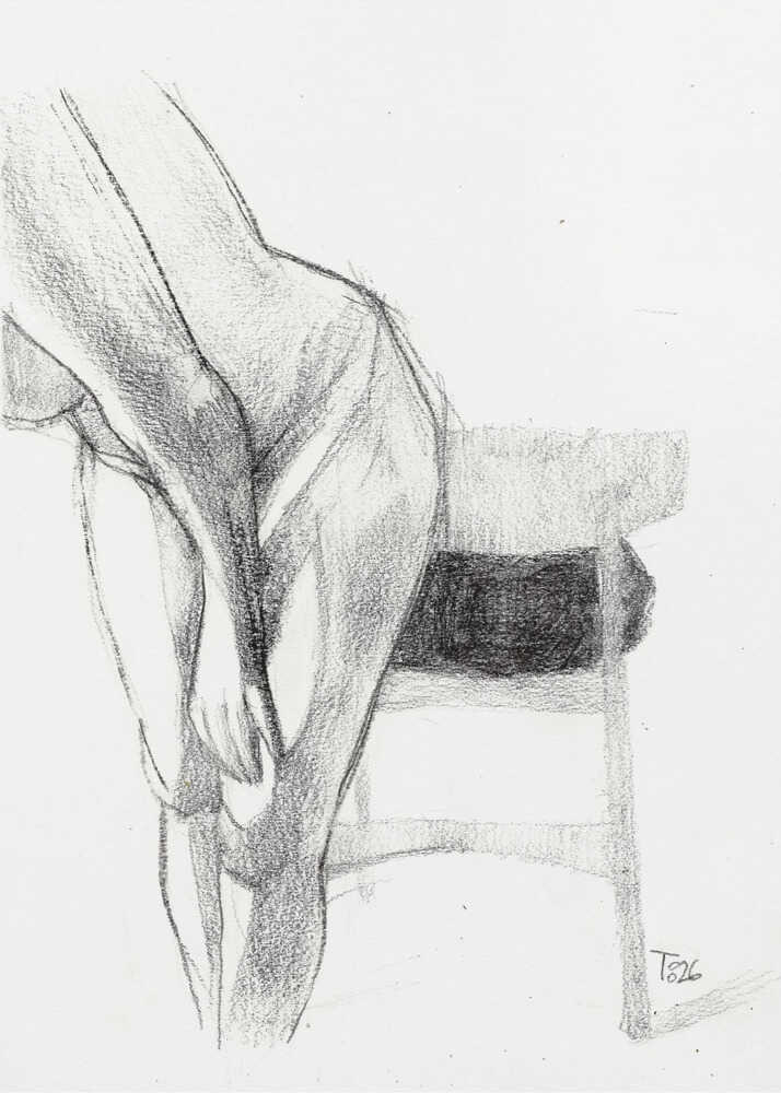 Pencil sketch of a person bending over, a figure drawing art print.