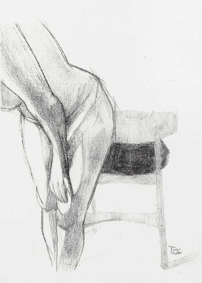 Pencil sketch of a person bending over, a figure drawing art print.