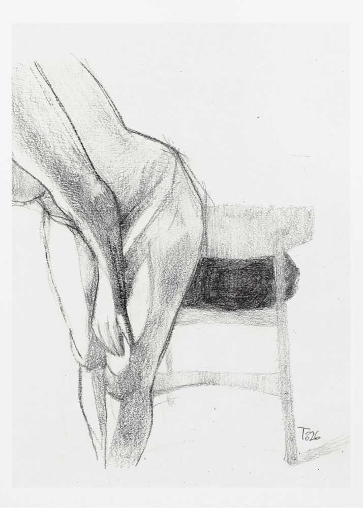 Pencil sketch of a person bending over, a figure drawing art print.