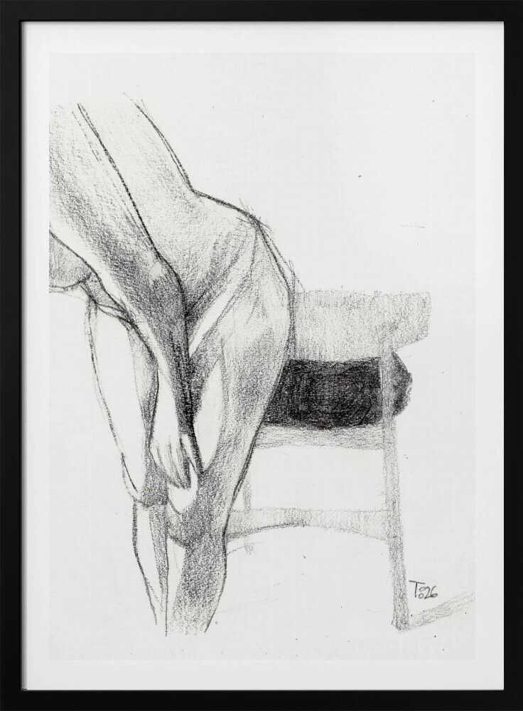 Pencil sketch of a person bending over, a figure drawing art print.