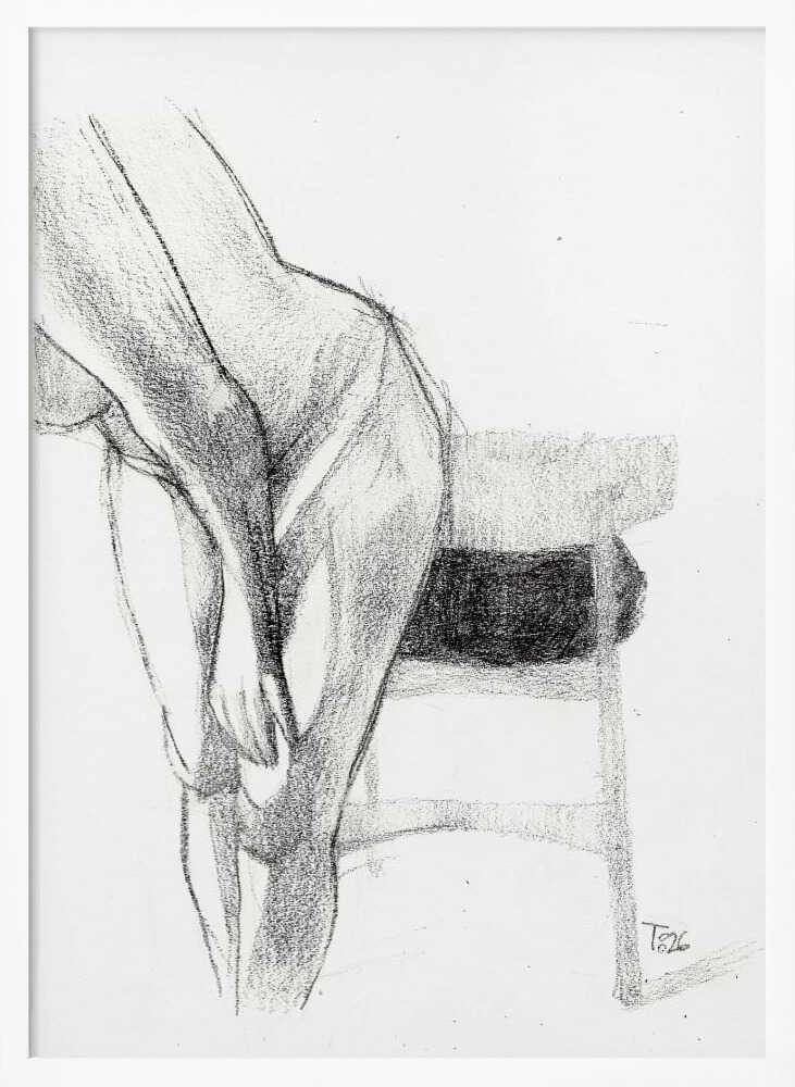 Pencil sketch of a person bending over, a figure drawing art print.