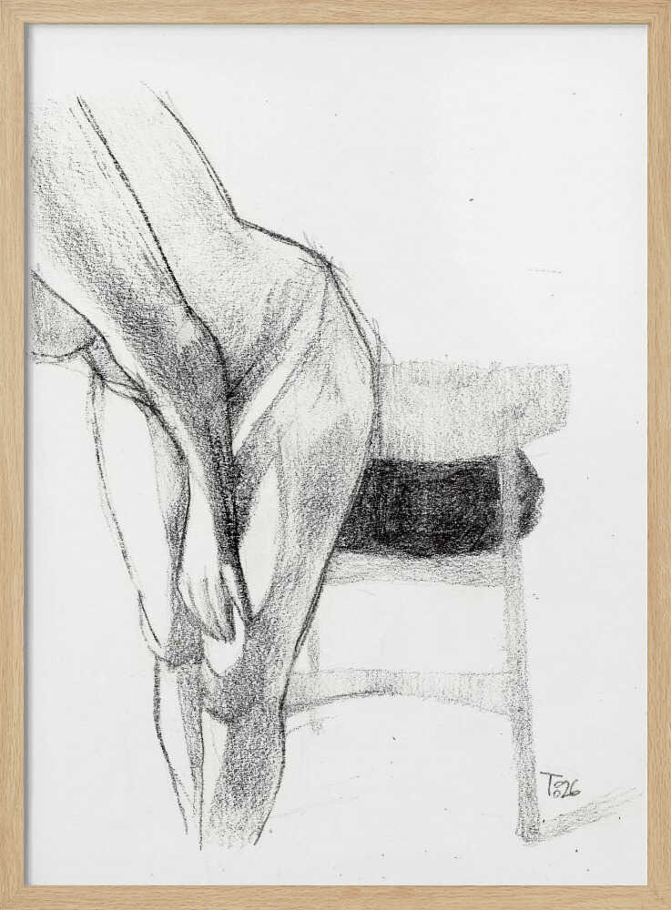 Pencil sketch of a person bending over, a figure drawing art print.