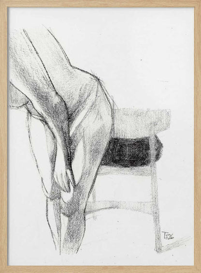 Pencil sketch of a person bending over, a figure drawing art print.