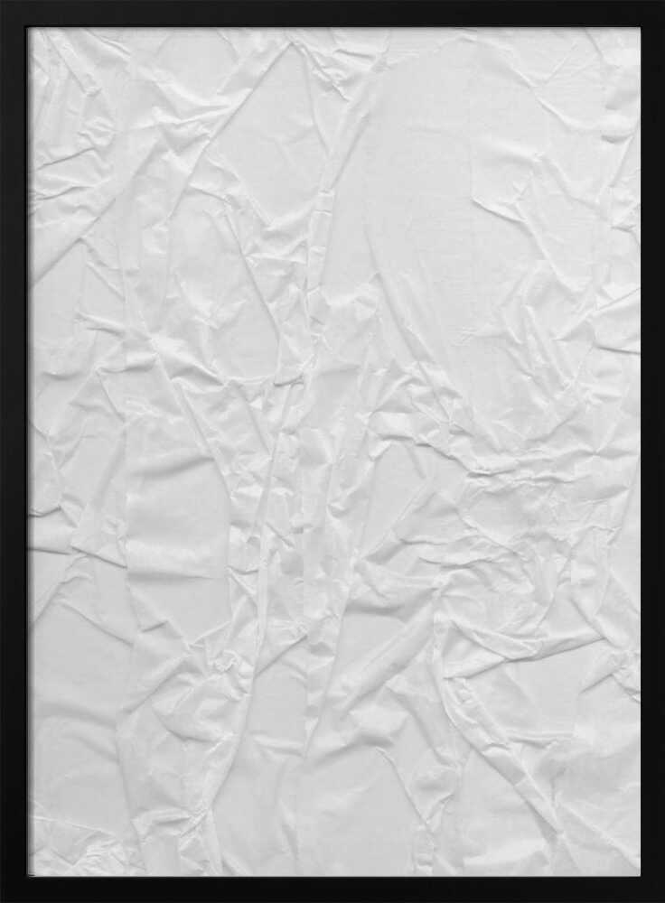 Abstract black and white art print of a crumpled piece of paper, creating a textured surface.