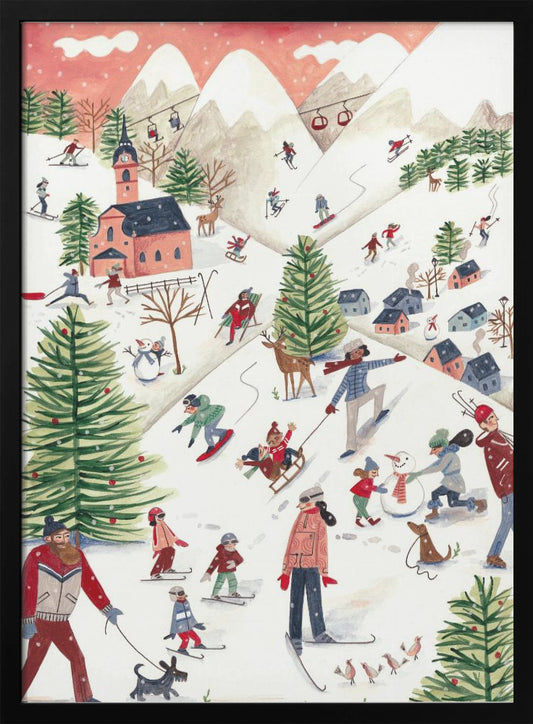Mountain landscape with houses in the snow - Poster / Art Print