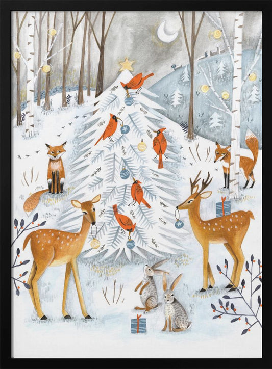 Christmas in the winter animal forest - Poster / Art Print