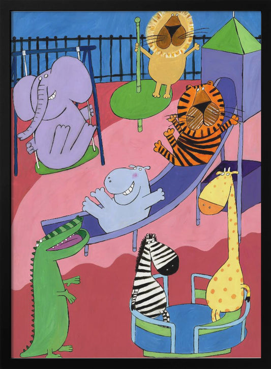 Jungle Animals in the Playground by Artist Carla Daly - Poster / Art Print