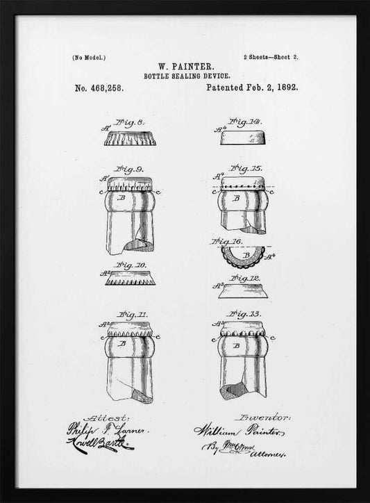 Bottle Sealing Device Patent 1892 - Poster / Art Print