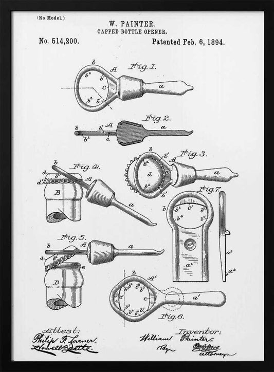Capped Bottle Opener Patent 1894 - Poster / Art Print