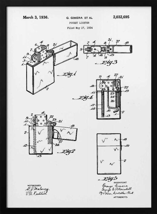 Pocket Lighter Patent 1934 - Poster / Art Print