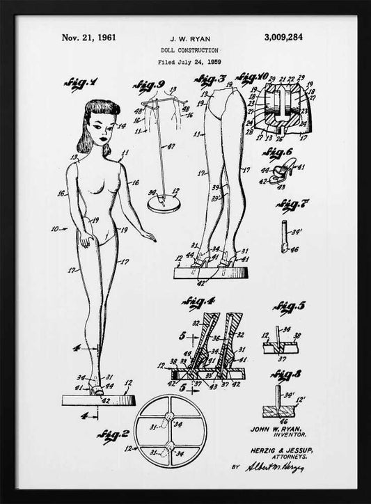 Doll Construction Patent 1961 - Poster / Art Print