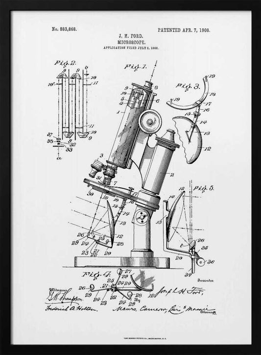 Microscope Patent 1908 - Poster / Art Print