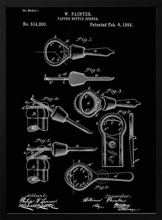 Capped Bottle Opener Patent 1894 - Poster / Art Print