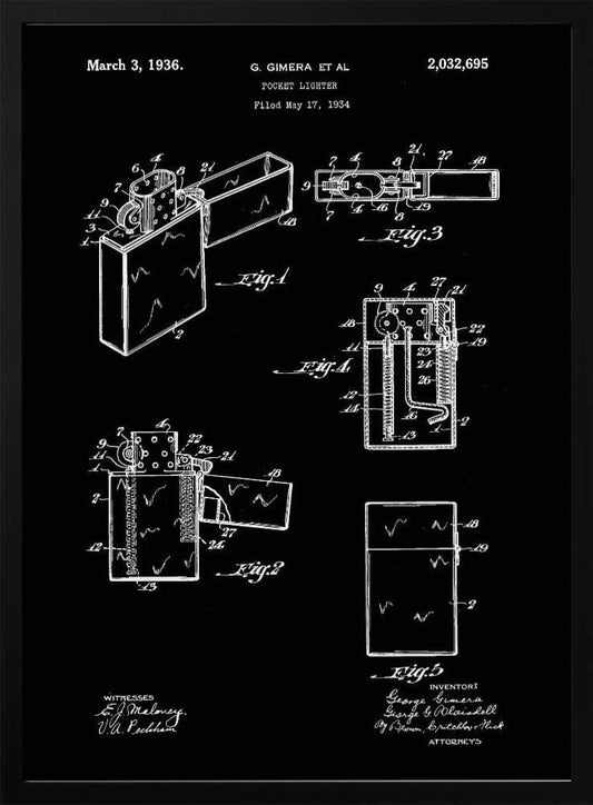 Pocket Lighter Patent 1934 - Poster / Art Print