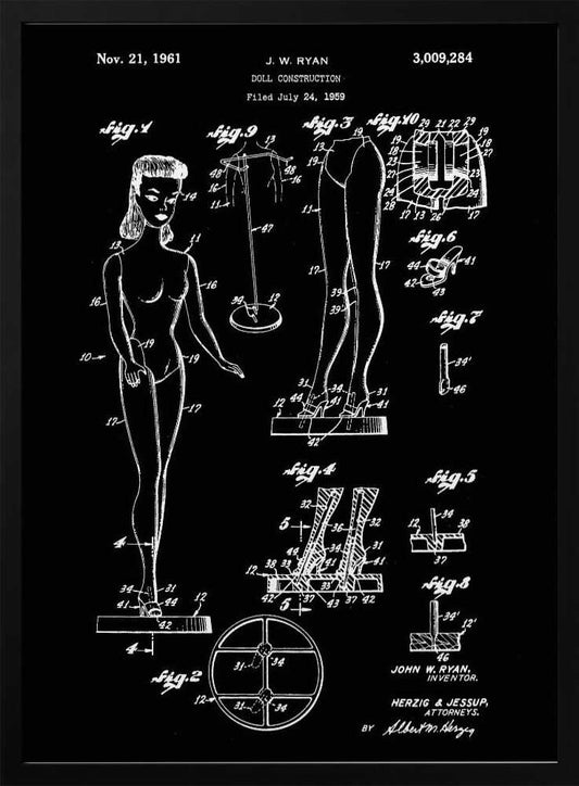 Doll Construction Patent 1961 - Poster / Art Print