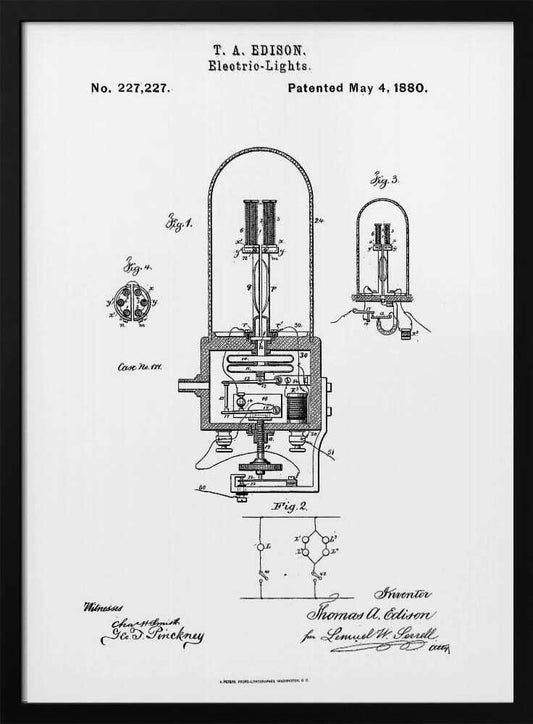 Electric Lights Patent 1880 - Poster / Art Print