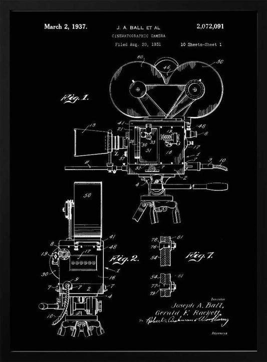 Cinematographic Camera Patent 1937 - Poster / Art Print