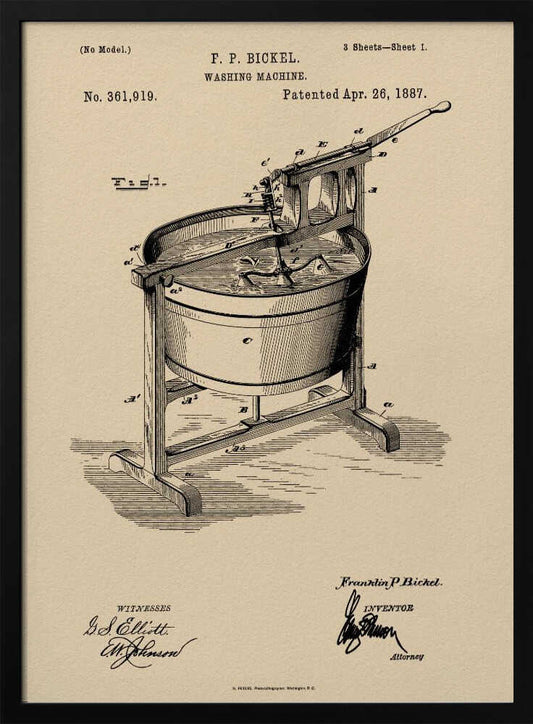 Washing Machine Patent 1887 - Poster / Art Print