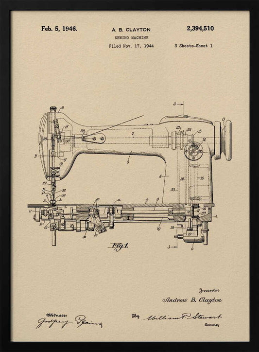 Sewing Machine Patent 1944 - Poster / Art Print