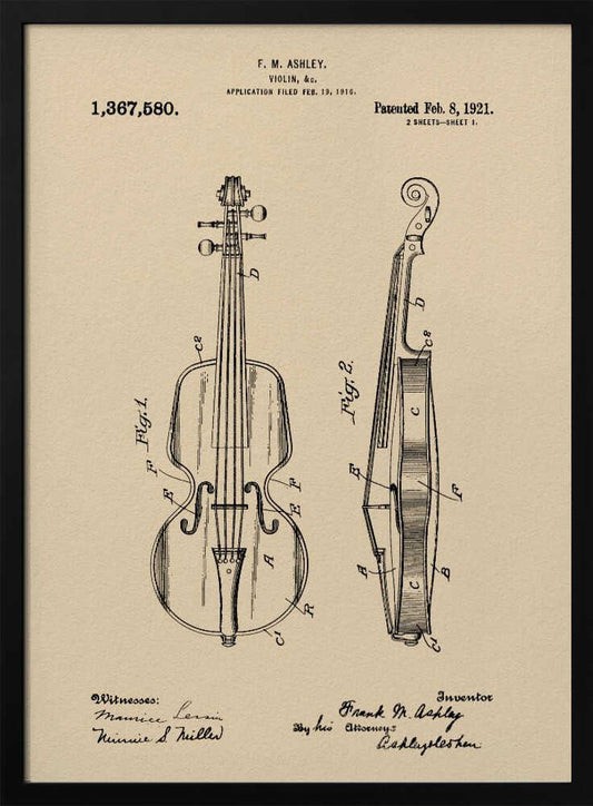 Violin Patent 1921 - Poster / Art Print
