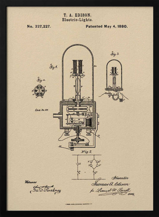 Electric Lights Patent 1880 - Poster / Art Print