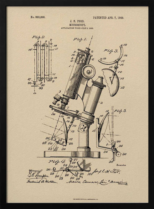 Microscope Patent 1908 - Poster / Art Print