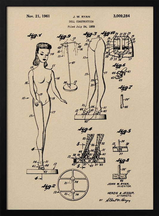 Doll Construction Patent 1961 - Poster / Art Print