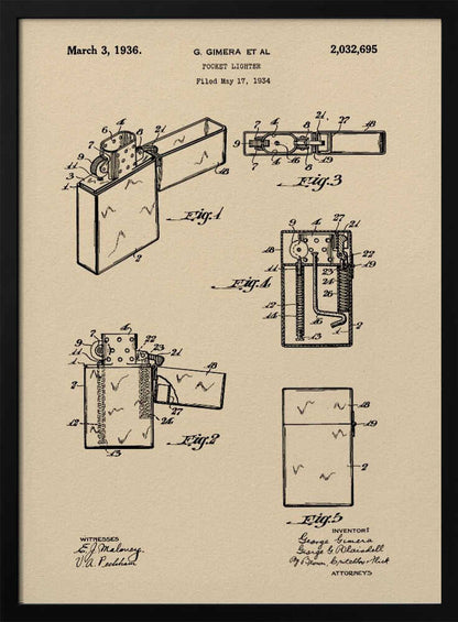 Pocket Lighter Patent 1934 - Poster / Art Print