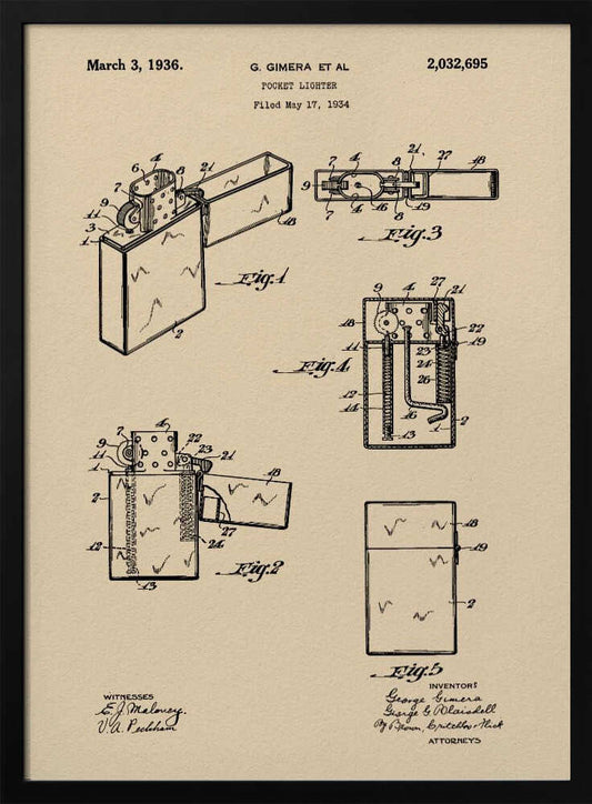 Pocket Lighter Patent 1934 - Poster / Art Print