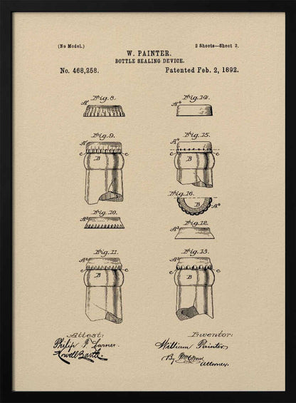 Bottle Sealing Device Patent 1892 - Poster / Art Print