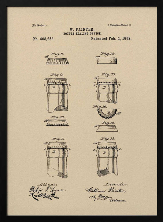 Bottle Sealing Device Patent 1892 - Poster / Art Print