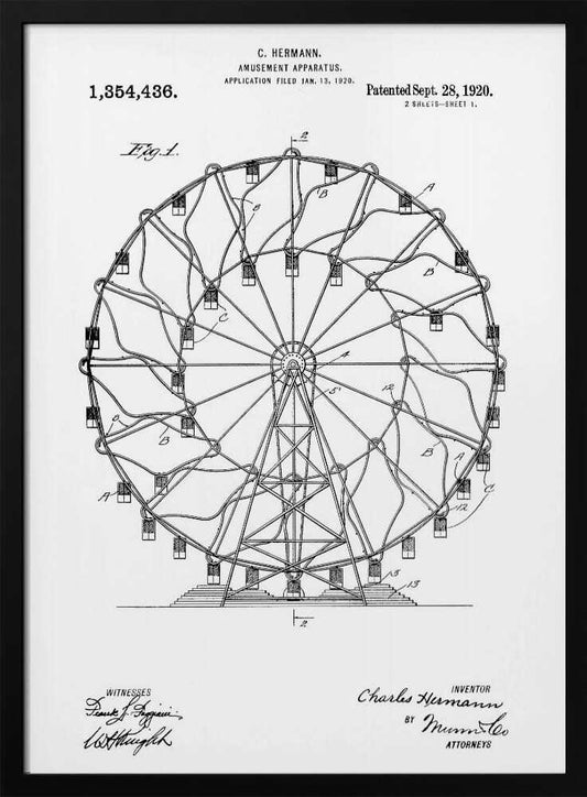 Amusement Apparatus Patent 1920 - Poster / Art Print