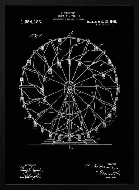 Amusement Apparatus Patent 1920 - Poster / Art Print