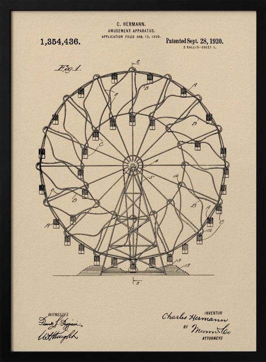 Amusement Apparatus Patent 1920 - Poster / Art Print