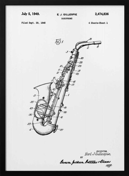 Saxophone Patent 1945 - Poster / Art Print