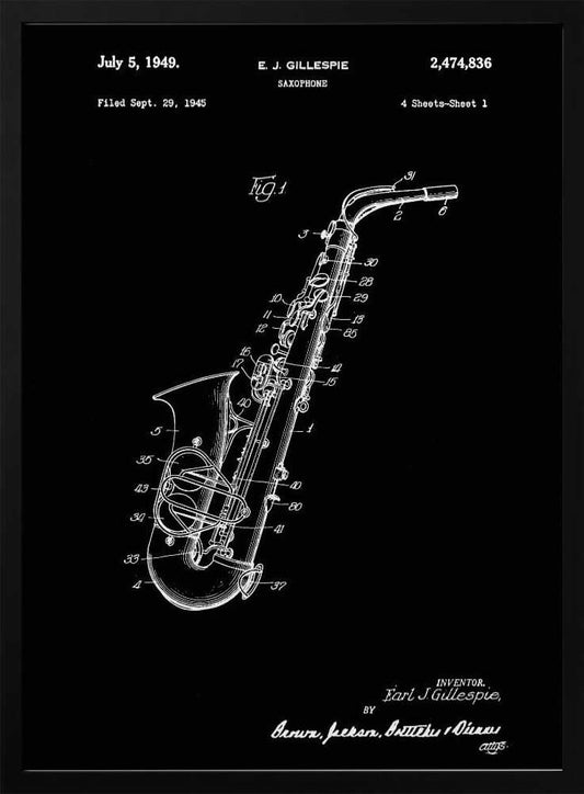 Saxophone Patent 1945 - Poster / Art Print