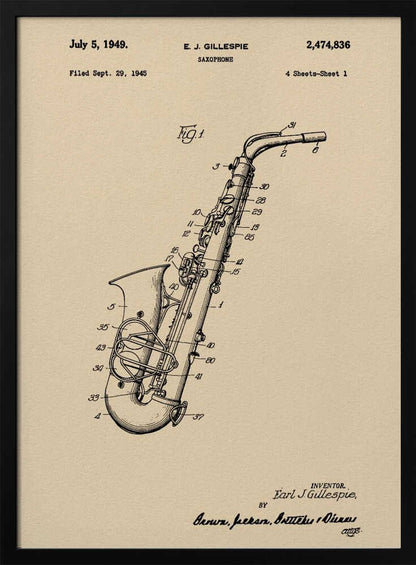 Saxophone Patent 1945 - Poster / Art Print