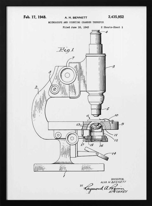 Microscope Patent 1948 - Poster / Art Print