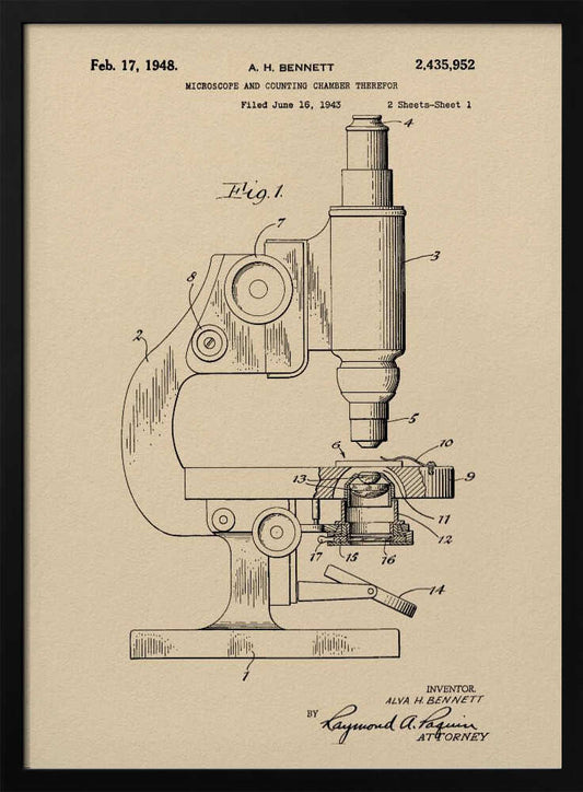 Microscope Patent 1948 - Poster / Art Print